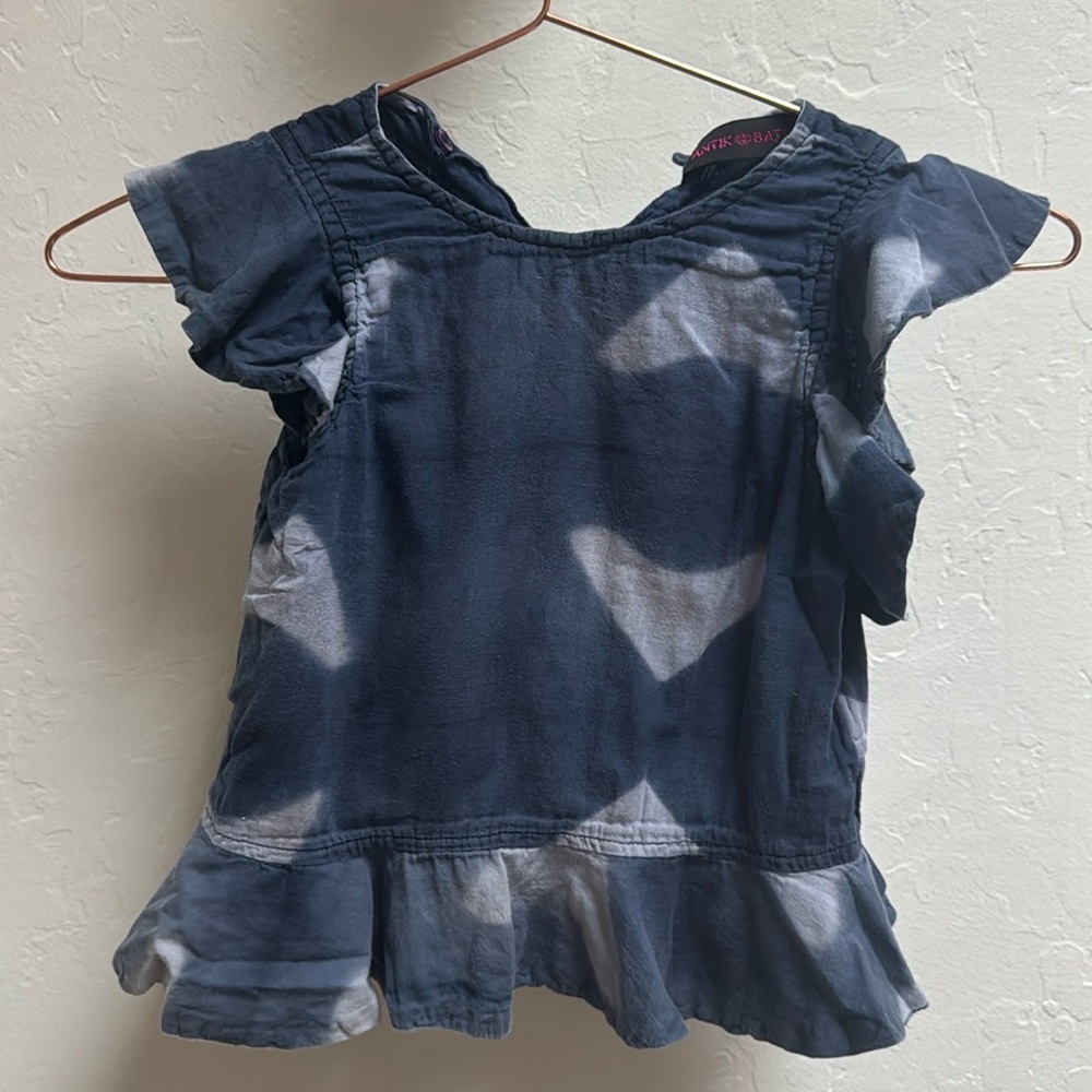Girls Antik Batik cotton tie dye indigo ruffle shirt 6